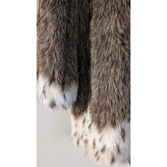 Vintage 80s Faux Fur Coat L Large White Spotted Lynx Animal Print Snow Leopard - Picture 5 of 7
